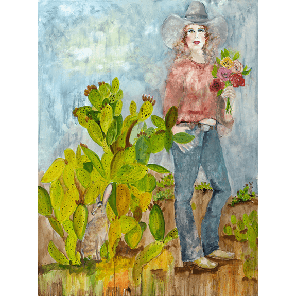 Rabbits & Roses - Cowgirl Attitude Oil Painting